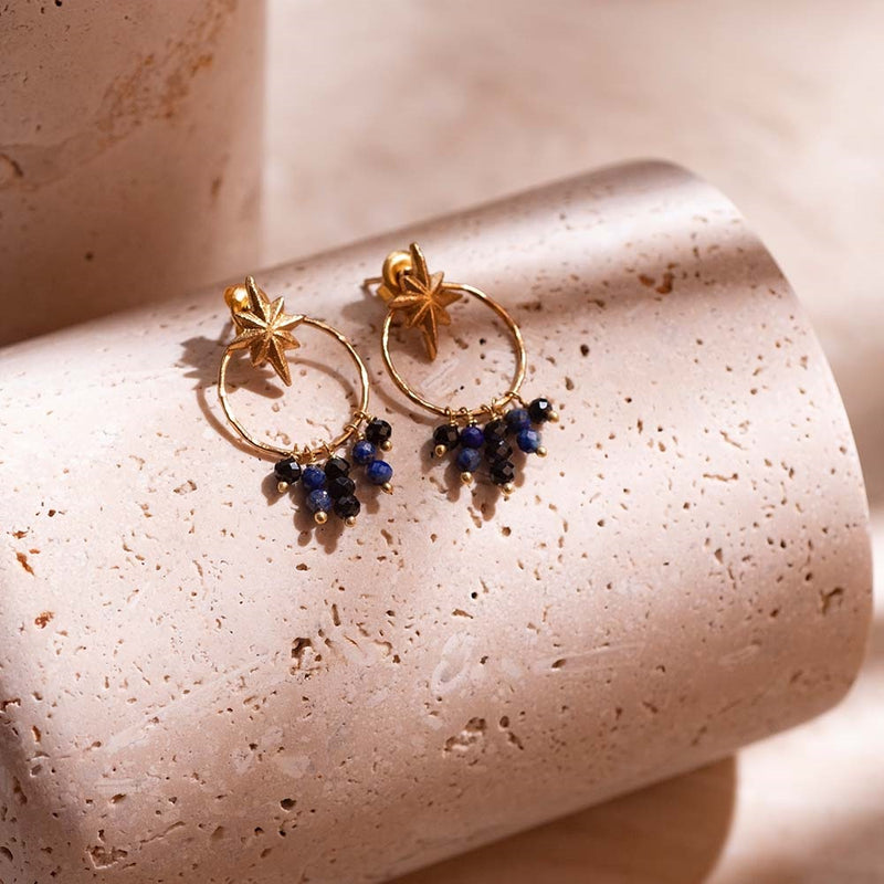 Victory  Earrings - Onyx + Lapis Lazuli Gold