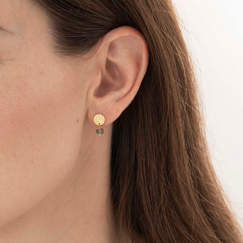 Mini Coin Earrings - Labradorite Gold