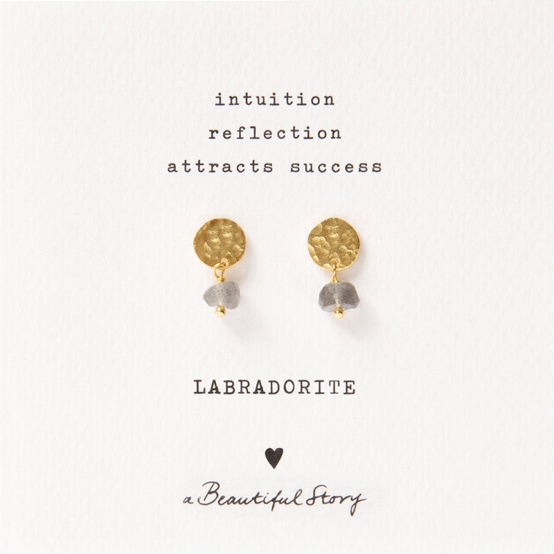 mini coin earrings - labradorite gold