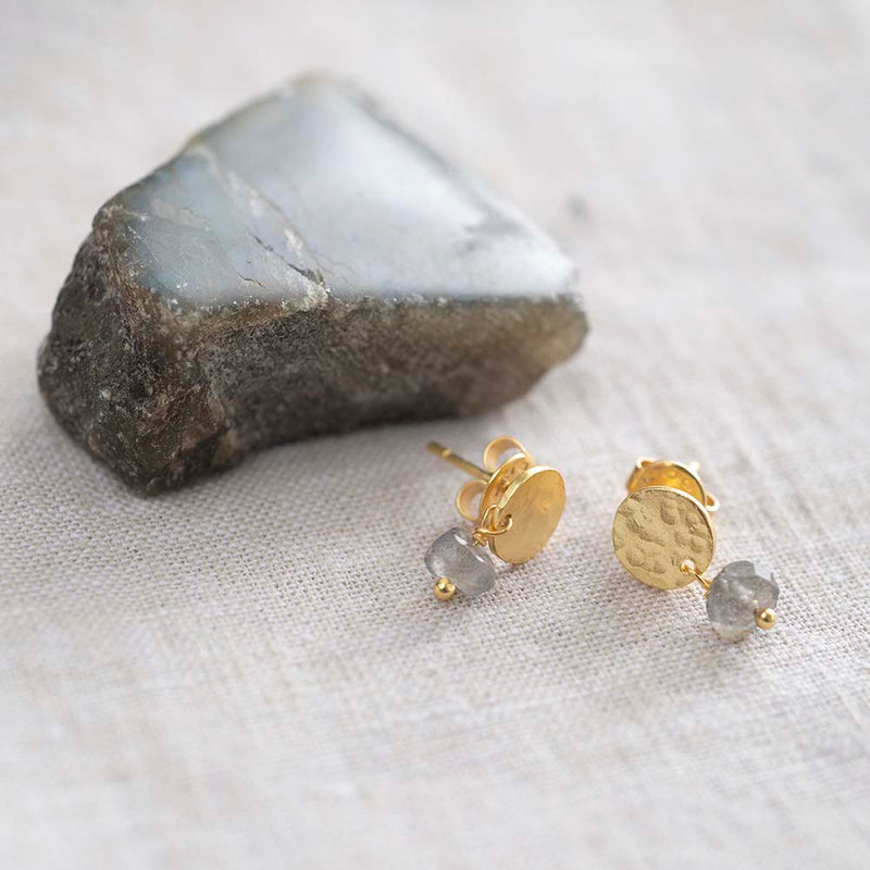 Mini Coin Earrings - Labradorite Gold