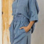 CUENCA high waist shorts - blue linen