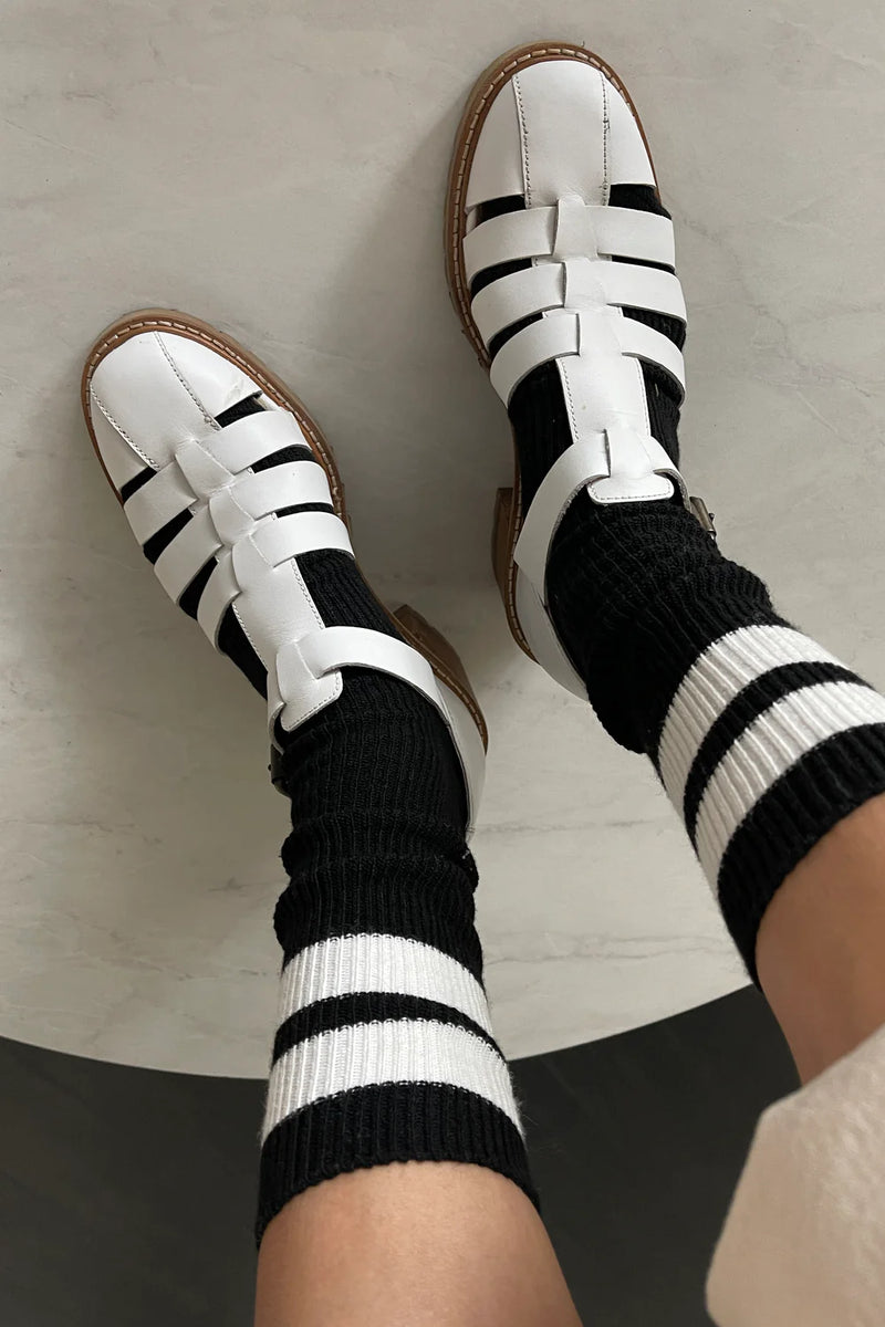 Grandpa Varsity Socks - Black + Sugar stripe