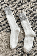 Color Block Cottage Socks - White linen/Heather grey
