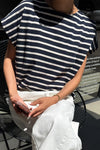 Manon Tee - white stripe on navy