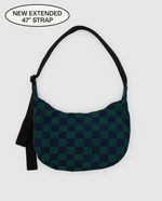 Medium Nylon Crescent Bag -  Navy Green Check