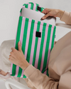 Puffy Laptop Sleeve 16" - Pink Green Awning Stripe