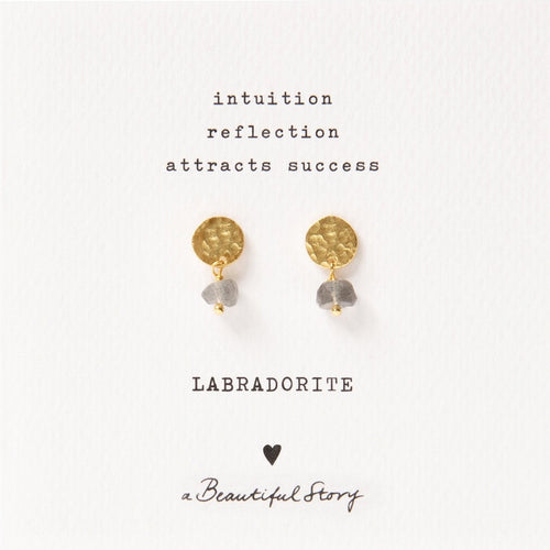 mini coin earrings - labradorite gold