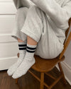 Grandpa Varsity Socks - Light grey + Navy stripe