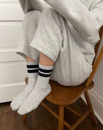 Grandpa Varsity Socks - Light grey + Navy stripe