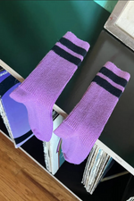 Grandpa Varsity Socks - Orchid + Navy stripe